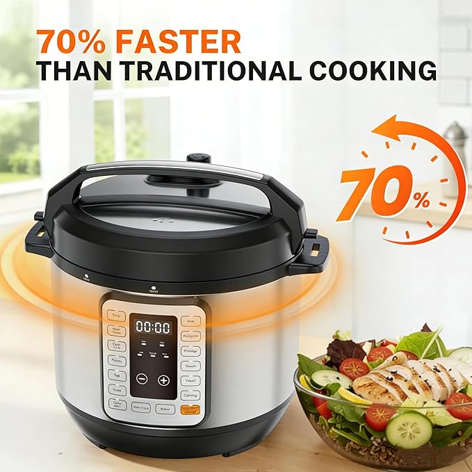 HealSmart 6QT Electric Pressure Cooker, 16-in-1 & Non-Stick Stainless Steel Multi Cooker with 12 Presets for Slow Cook, Meat Stew, Steam, Sauté, Canning, Yogurt Maker, Dishwasher Safe, Silver