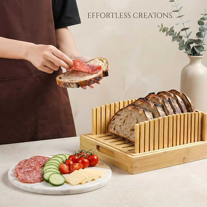 10.5" Bread Slicer for Sourdough - Bamboo Homemade Bread Cutter Guide with Crumb Tray