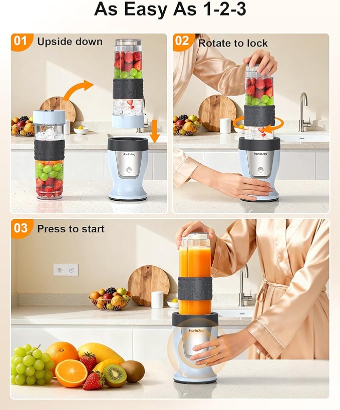 Smoothie Blender, 650W Personal Blenders for Shakes and Smoothies with Grinder Cup & 2 BPA-Free Portable Cups (20oz+14oz), Portable Blender for Juices, Smoothies Maker for Kitchen, Blue