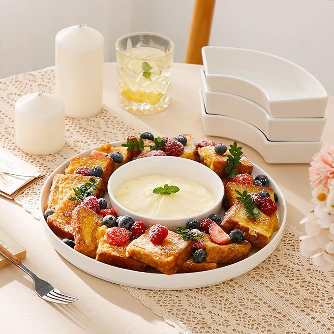 MALACASA Porcelain Divided Serving Dishes, Appetizers Tray, Serving Tray for Party - Perfect for Chips and Dip, Fruit, Veggies, Candy and Snacks, Divided Serving Platter, Relish Tray, White