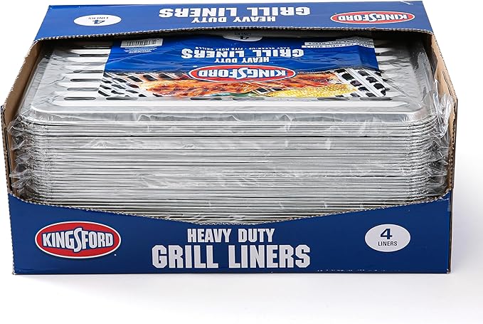 Kingsford Disposable Grill Liners, Heavy Duty Aluminum Foil Grill Toppers for Outdoor BBQ Grills, Helps Prevent Food and Sauce Falling Through Grates, 16 x 11.75 in, 4 Count