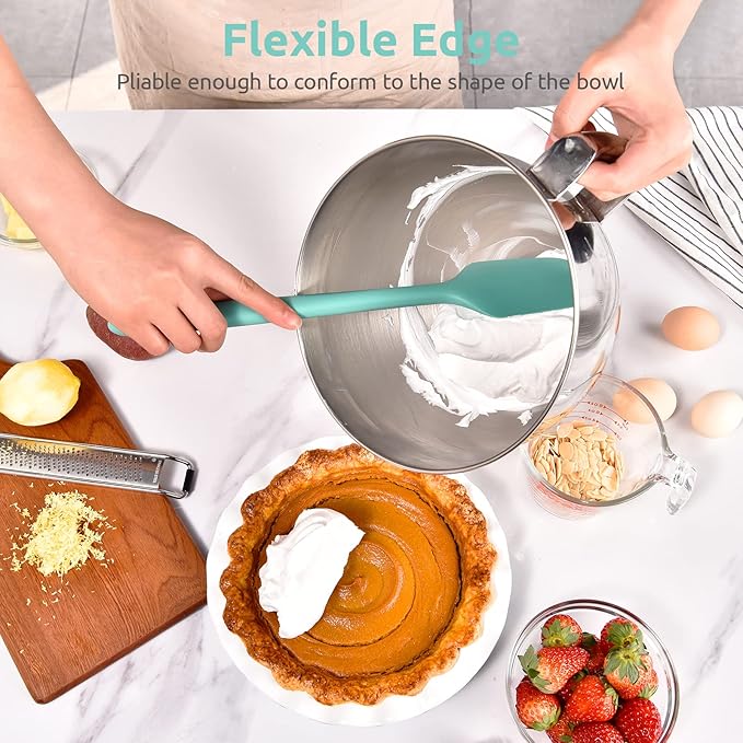 U-Taste 600ºF Heat Resistant Food Grade Extra Long Silicone Spatula 1 Piece, and 20inx16in Large Silicone Pastry Mat Food-Grade Non-Stick Dough Rolling Mat (Aqua Sky)