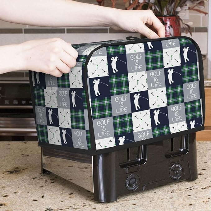 Golf Navy Patchwork Toaster Cover 2 Slice, Cute Country Bread Machine Cover, Washable Toaster Kitchen Small Appliance Cover Stain Resistant,with Top Handle