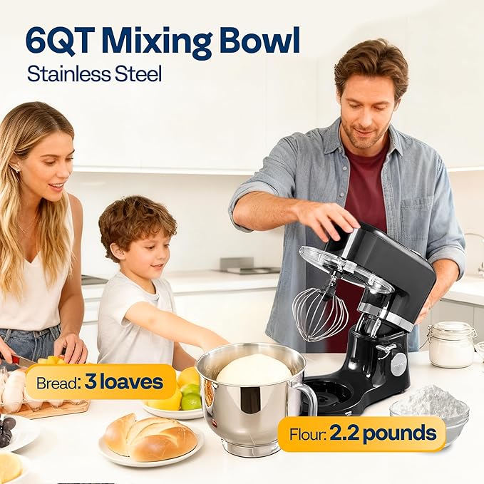 VIVOHOME Stand Mixer with Fermentation, One-Touch Presets, and 6 Qt Bowl, Black, and VIVOHOME 660W 10 Speed 6 Quart Stand Mixer with Beater, Dough Hook, Wire Whip and Egg Separator, Red