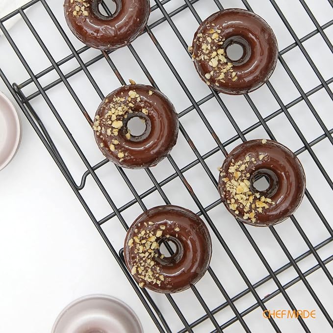 CHEFMADE Mini Donut Cake Pan Set, 3-Inch 4Pcs Non-Stick Ring Doughnut Bakeware for Oven and Instant Pot Baking (Champagne Gold)