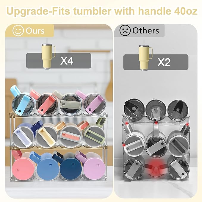 Water Bottle Organizer - Stackable Water Bottle Holder for Cabinet, Large Compartment Tumbler Organizer Wine Racks, Kitchen Organization and Storage for Stanley Cup Holder, 4 Tier Hold 16