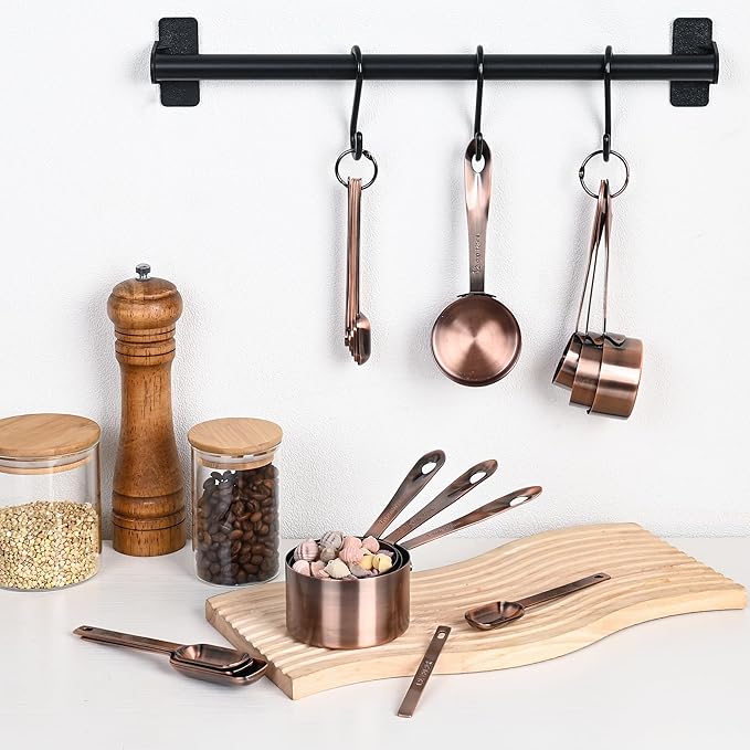 Copper Plated Measuring Cups and Spoons Set, Stainless Steel Measuring Cups and Spoons Set with 5 Kitchen Measure Cup, 6 Spice Measure Spoons, US&Metric Measuring Tools for Baking