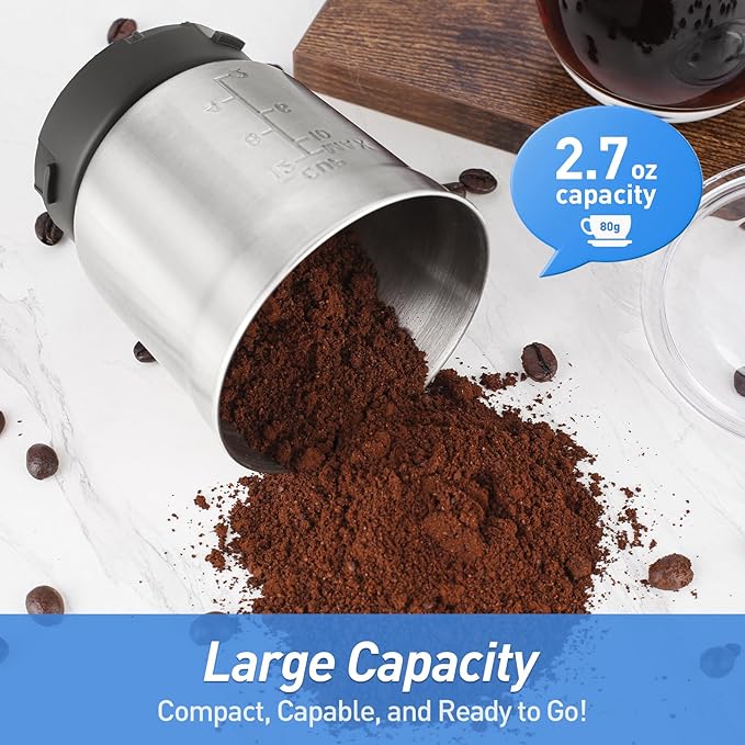 Secura Brands Electric Coffee Grinder for Coffee Beans, Spices, Herbs Adjustable Coarse to Fine Setting for 12 Cup Capacity with 1 Removable Stainless Steel Bowl, Ideal for Home Use, RV