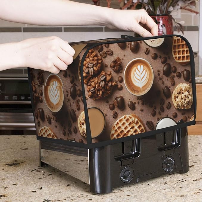 Brown Coffee Pattern Toaster Cover 2 Slice, Cute Country Bread Machine Cover, Washable Toaster Kitchen Small Appliance Cover Stain Resistant,with Top Handle