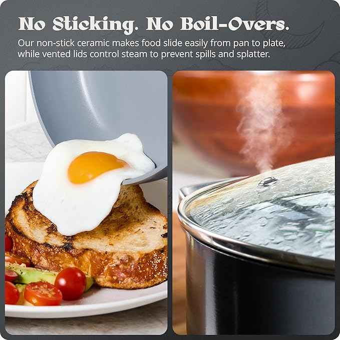 Premium Non-Toxic Ceramic Cookware Set – Triple-Layer Nonstick 12 Piece Pots and Pans with Lids, PFAS-Free, Oven Safe for Healthy Meals, Space-Saving Design, Midnight Gray Color | Greater Goods
