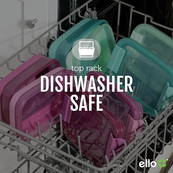Ello 2-Pack Bento Box Lunch Stack Plastic Food Storage Container | Leak-Proof Locking Plastic Lids | Silicone Base | BPA-Free | Freezer Microwave and Dishwasher Safe | Wisteria