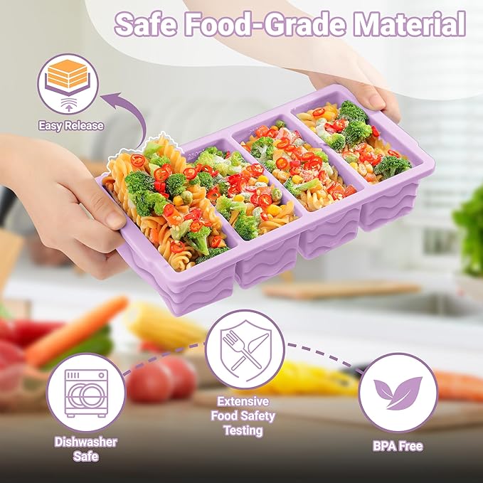 Doasuwish Silicone Freezer Tray for Soup with Lid – 1-Cup Soup Container Cube Style Ice Cube Trays for Freezer, Meal Prep & Food Storage, Freeze 250mL/125mL Portions – 2 Pack