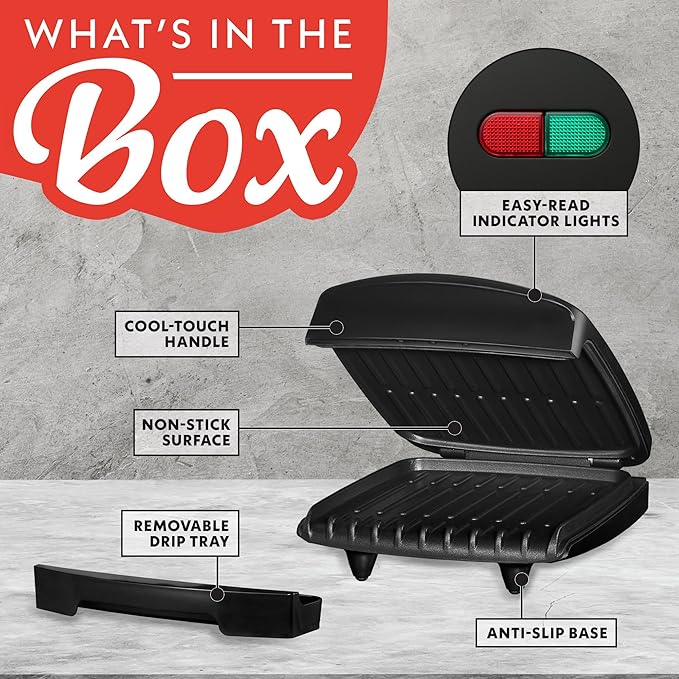 Gourmia Indoor Grill & Panini Maker – 4 Serving Contact or Open Grill, Nonstick Ceramic, Preheat Indicator Light, Slope Design with Removable Dishwasher Safe Drip Tray
