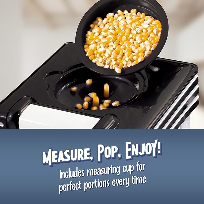 Nostalgia Retro Hot Air Popcorn Maker – 12 Cups Oil Free Popping – Countertop Machine with Measuring Cup – Healthy Snacks & Movie Nights – Black