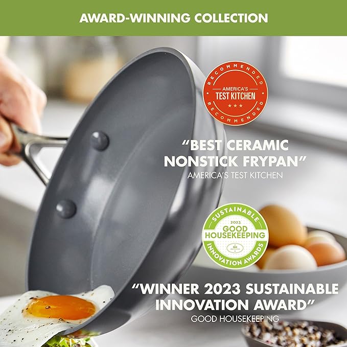 GreenPan Valencia Pro Hard Anodized Healthy Ceramic Nonstick 10" and 12" Frying Pan Skillet Set, PFAS-Free, Induction, Dishwasher Safe, Oven Safe, Gray