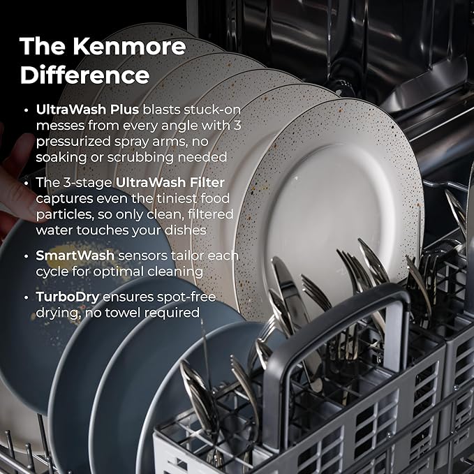 Kenmore 22-14609 24" Built-In Dishwasher - UltraWash Plus, TurboDry, SmartWash & EasyFlex Third Rack - 15 Place Settings - 45 DBA - ENERGY STAR Certified - 24" - Black