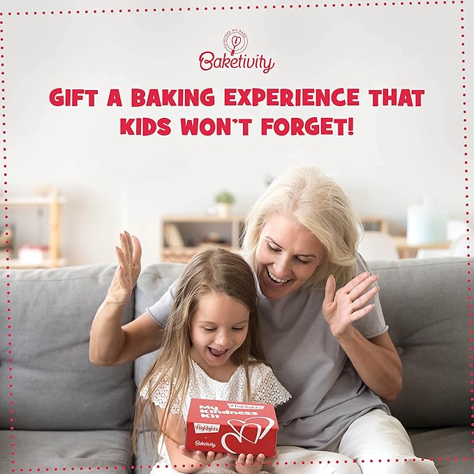 Kids Baking Kit by Baketivity + Highlights Magazine Booklet | Kindness Themed Baking Set for Kids | DIY Arts and Crafts Set | Heart Shaped Sprinkle Cookies | Kosher