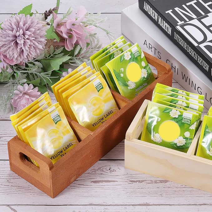 uxcell Tea Bag Organizer, 8 Compartments Pine Wood Tea Box with Handle, Tea Storage Organizer Holder for Tea Bags, Beverage Supplies Sugar Packet, Black