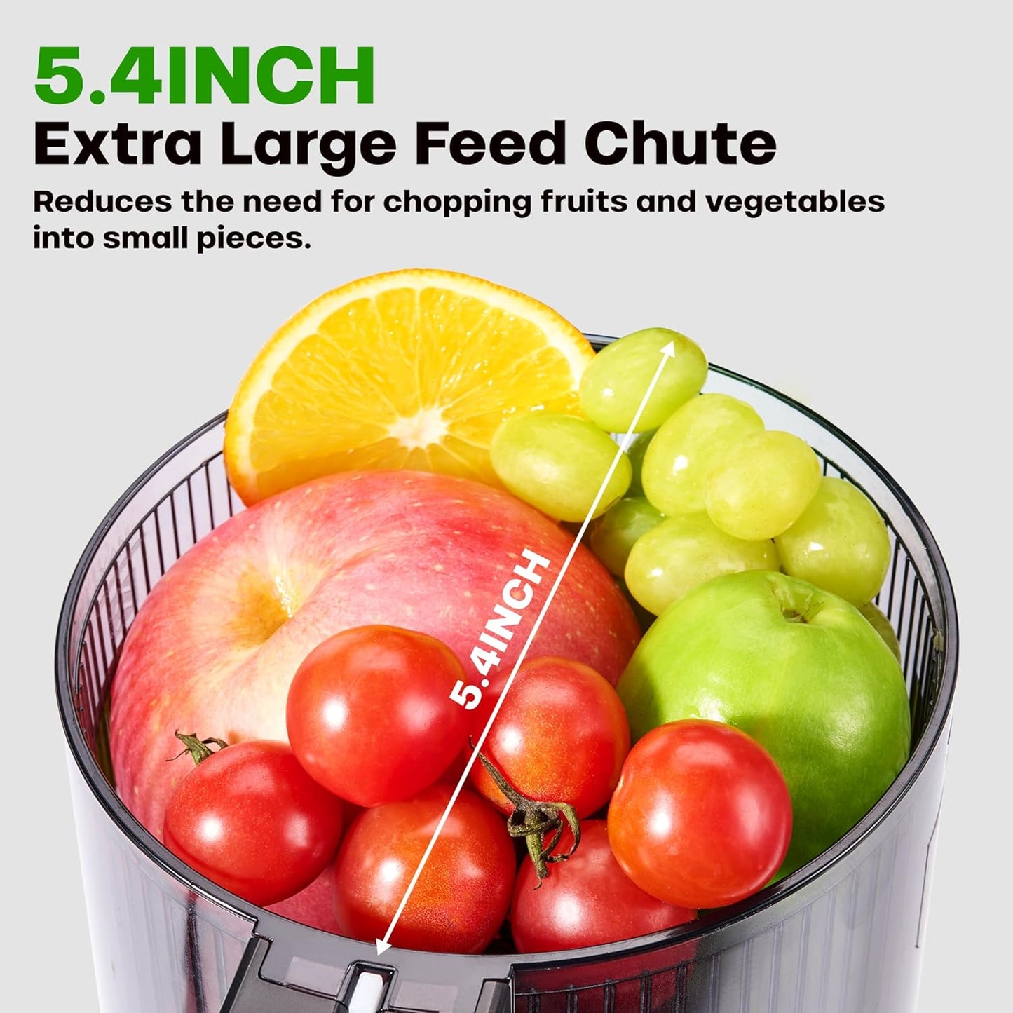 Cold Press Juicer, 5.4" Wide Feed Chute Juicer Machines for Vegetable and Fruit, Slow Masticating Juicer with AC Moter, Easy to Clean, AC-Grey
