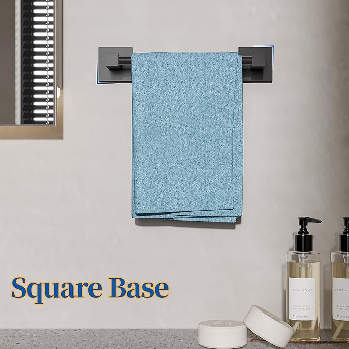 RUACQ Hand Towel Holder, 9 Inch Hand Towel Bar for Bathroom Wall Mounted, 304 Stainless Steel Towel Rack with Square Base(Matte Black)