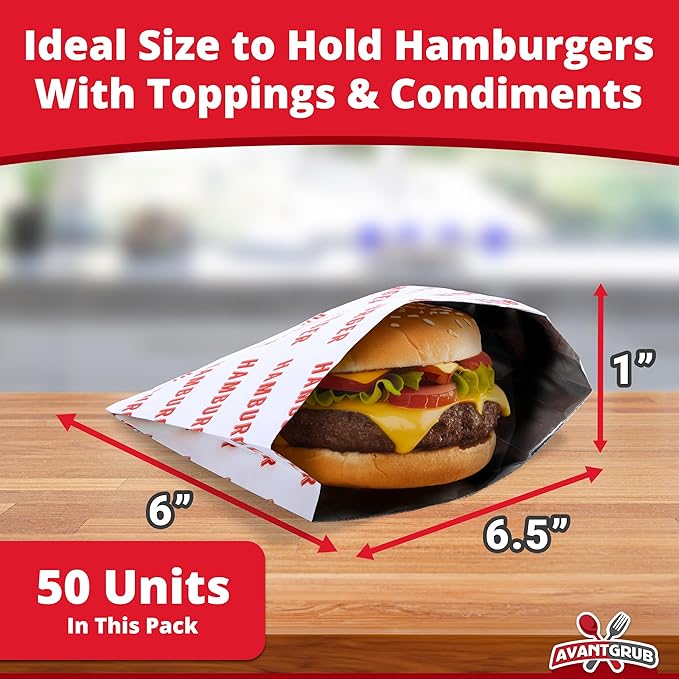 Retro, Grease Proof Burger Wrappers 50 Pk. Great BPA Free Cookout Supply. Pro Quality Bulk Hamburger Bags Are Large and Insulated. Allergen Friendly BBQ Foil Paper Perfect For Baseball Themed Party.