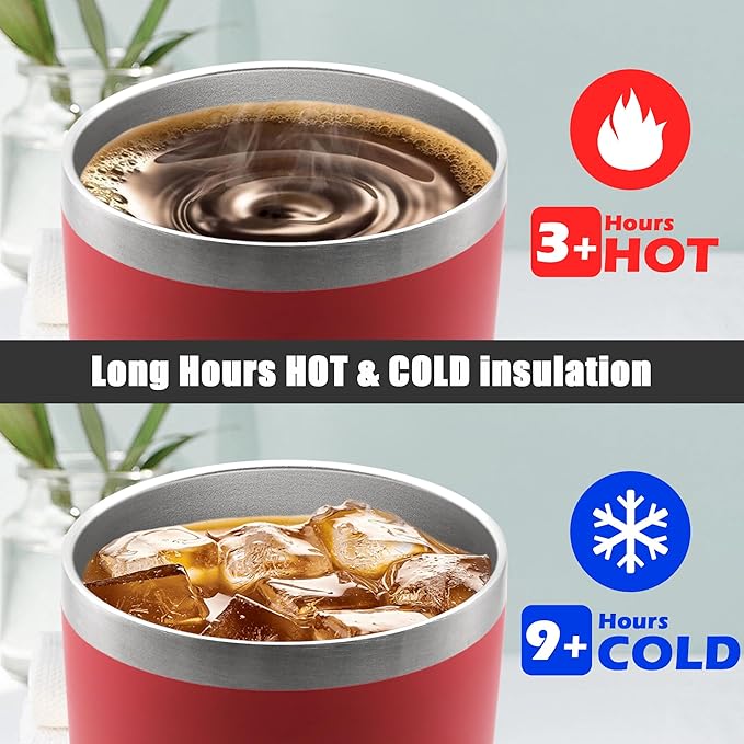 20 oz Tumbler Coffee Travel Tumblers Bulk with Lid Stainless Steel Double Wall Vacuum Insulated Mug Powder Coated Cups fit Car Cupholder for Hot and Cold - Red, 4Pack