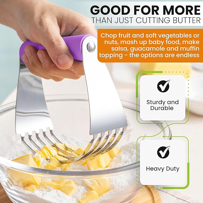 Spring Chef Large Dough Blender For Baking, Stainless Steel Puff Pastry Cutter Tool with Soft Grip Handle, Dishwasher Safe Dough Cutter Tool, Manual Pastry Blender for Easy Mixing - Orchid