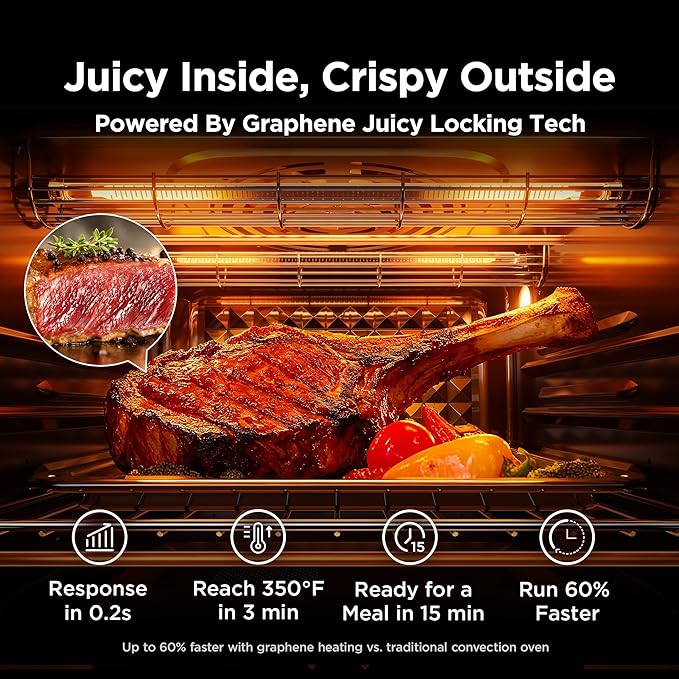 Midea Flexify Pro 10+4 Toaster Oven Air Fryer Combo, Graphene Juicy-Lock Cooking, French Door Countertop Oven, 450°F Flash Air Fry, 26.4 QT Stainless Steel