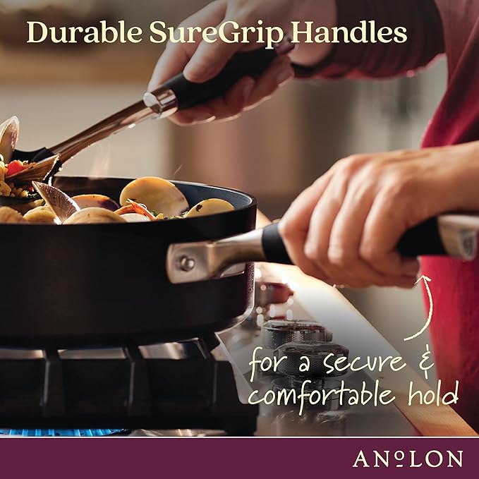 Anolon Advanced Home Glass Lids, Stainless Steel and Silicone Handles, 2 Piece, 10 Inch and 12 Inch Lid Set, Onyx