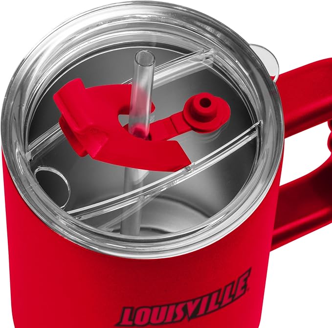 Logo Brands NCAA 40 oz Tumbler with Handle -Stainless Steel Insulated Travel Tumbler with Straw Lid – Powder Coated, Leak-Resistant, Keeps Drinks Hot/Cold – Great for Tailgating, or Everyday Use