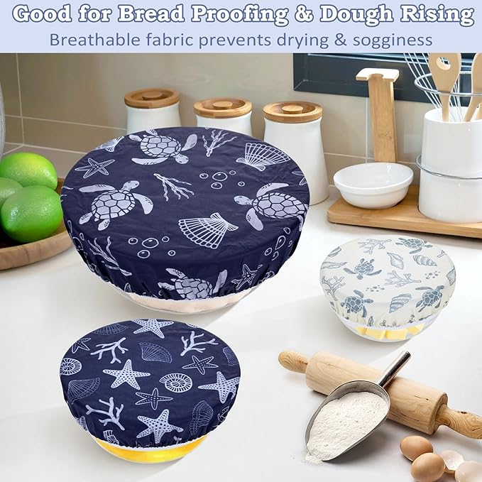 5-Size Reusable Beeswax Bowl Covers for Bread Proofing, Cotton Cloth Flexible Beeswax Wraps for Food Storage(Ocean Series)