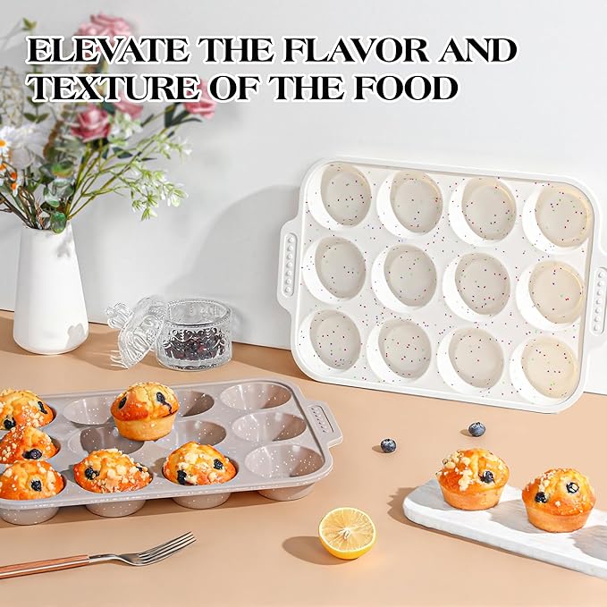 1 Pc Silicone Muffin Pans for Baking with Metal Reinforced Frame, Nonstick Cupcake Tray for Oven, 12 Cups Regular Size Silicone Molds for Egg Bites, Dishwasher Safe (Brown)