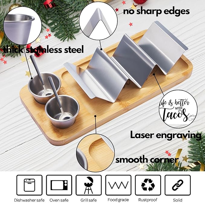 Taco Holder Kit, 3-in-1 Taco Set - Taco Shell Stand + Serving Tray + Sauce Cup, Taco Presentation Rack Plate for Taco Tuesday Bar Party, Gifts for Taco Lovers Holiday Accessories Cinco de Mayo Events