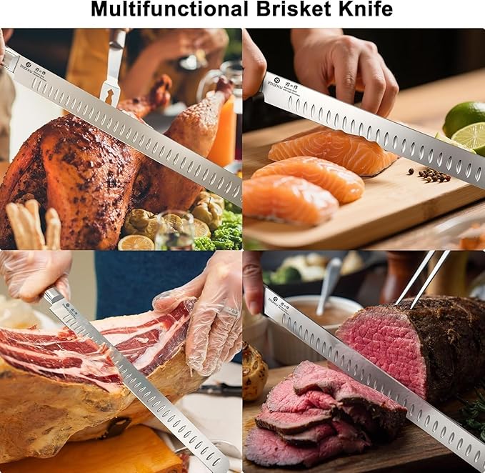 imarku Brisket Knife, 12 Inch Ultra Sharp Carving Slicing Knife for Brisket, BBQ, Turkey, Ham, Ribs, and Roast Beef, Japanese High Carbon Stainless Steel Blade, Ergonomic Pakkawood Handle, Gift Box