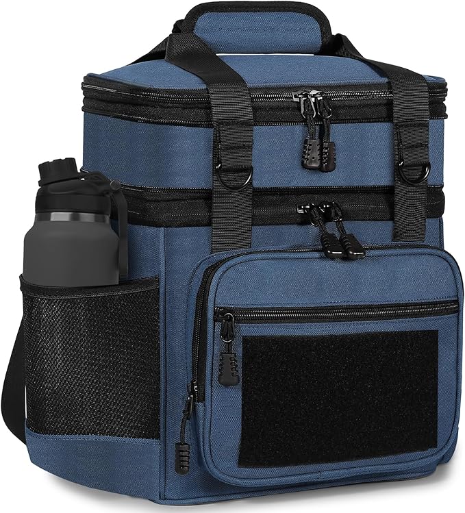 GLENKEY Tactical Lunch Box Cooler Bag - Expandable Insulated Lunch Bag for Men Women - XLarge Lunchbox for Adults Work Shifts Outdoor Trips Blue 22L