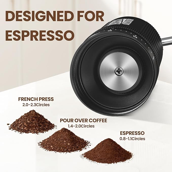 Portable Manual Coffee Grinder with Ceramic Conical Burr, Stainless Steel Axle & Handle, Adjustable Settings & Anodized Aluminum Body for Outdoor, Travel, Espresso and Home Use