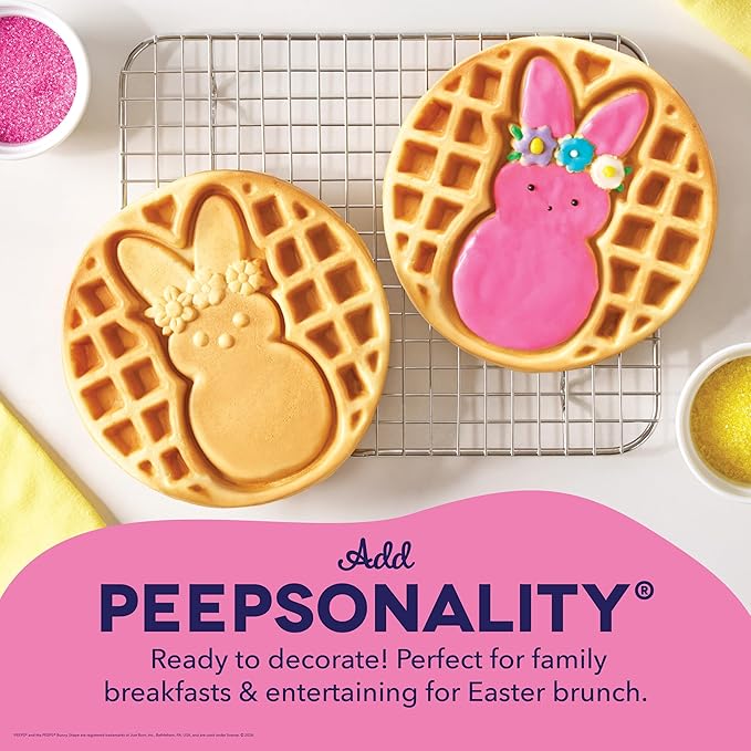 PEEPS® x Dash Waffle Maker - Bunny Waffle Maker for Easter Breakfast - Easy Release, One Touch Cooking & Compact Storage Design - Ceramic Coating - 8-Inch