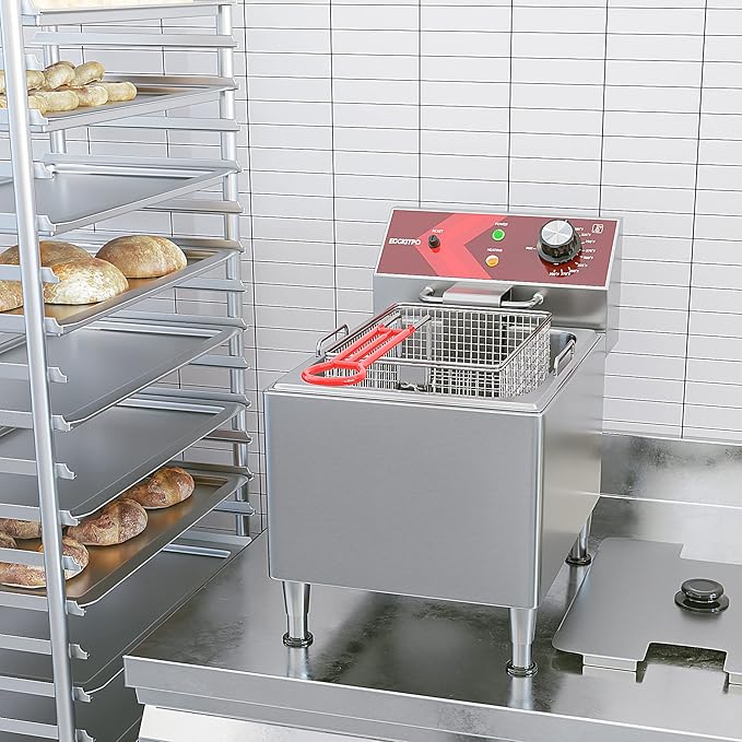 EGGKITPO Deep Fryer with Basket Commercial 12L Electric Countertop Fryer Stainless Steel Deep Fryers for Restaurant Home Use with Extra Large Frying Basket and Lid, 120V, 1800W