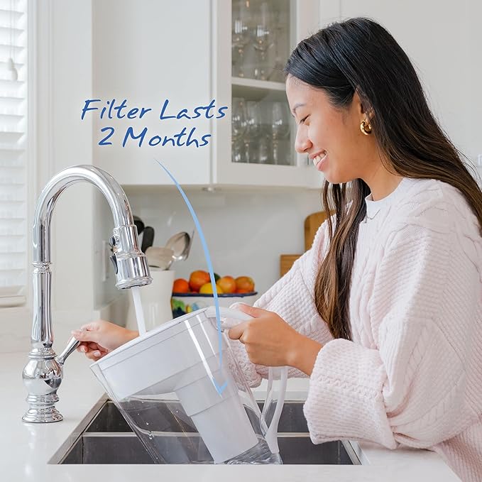 Santevia MINA Alkaline Water Filter Pitcher | 9-Cup at Water Filter System That Adds Minerals and Makes Alkaline Water | Fluoride, Chlorine and Lead Water Filter | American Filtration Media