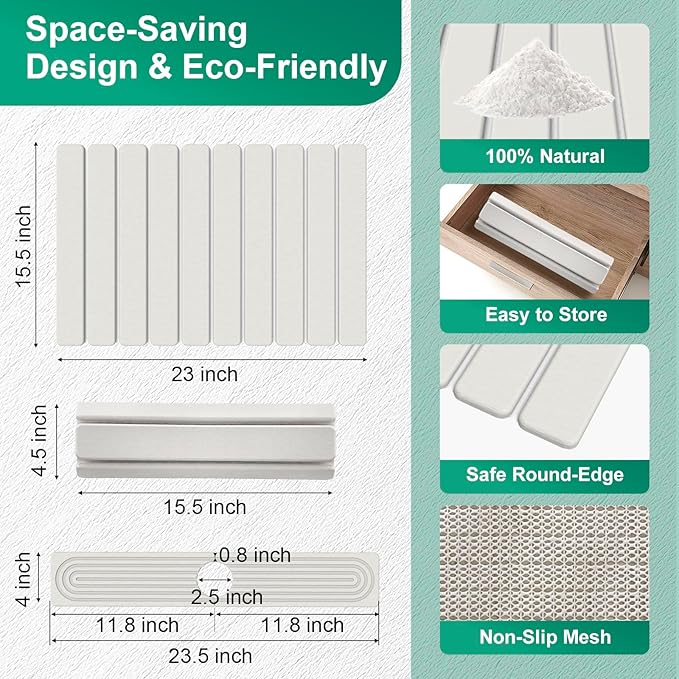 Stone Drying Mat for Kitchen Counter, 24"x16" Water Absorbing Dish Drying Mat with 24"x4" Faucet Mat for Kitchen Sink, Diatomaceous Earth Quick Dry Stone Mats for Dishes Bottles Cups (Off White)