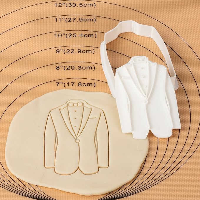 Flycalf Wedding Cookie Cutter Tuxedo with Plunger Stamps Handle PLA Cake Baking Accessories 4" Cutter Molds Gifts for Kids Decorative Party Kitchen