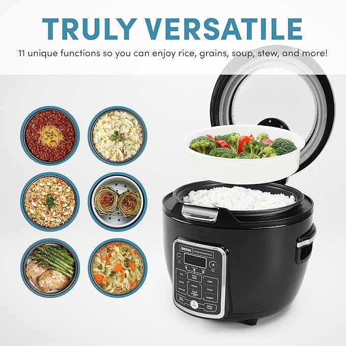 Aroma Professional Touch Glass Lid, Food Steamer, Slow Cooker, Multicooker with 11 Preset Functions, Steam Tray, Measuring Cup, Rice Spatula, 20 Cooked