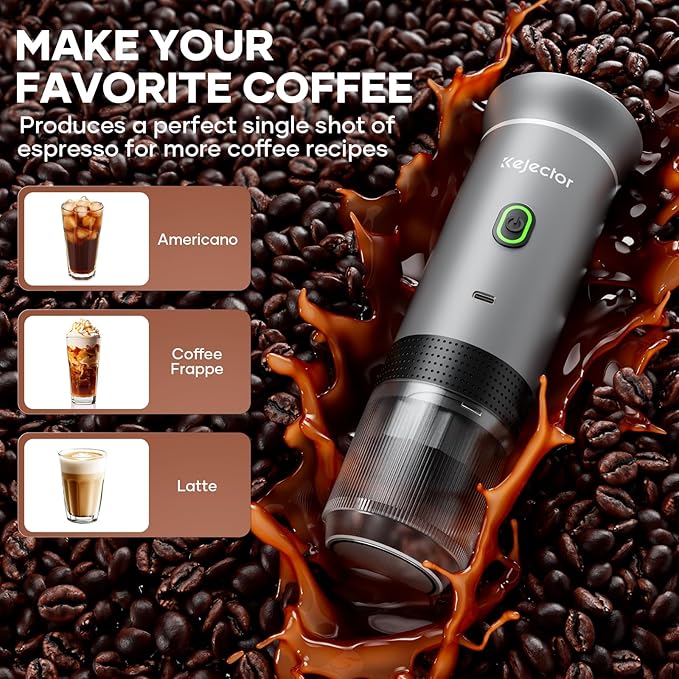 KEJECTOR Portable Coffee Maker Espresso Machine for Travel Nano Car Coffee Maker Compatible with Ground Coffee & NS Capsule for RV, Hiking Camping Office, Travel Espresso Maker Electric Coffee Machine