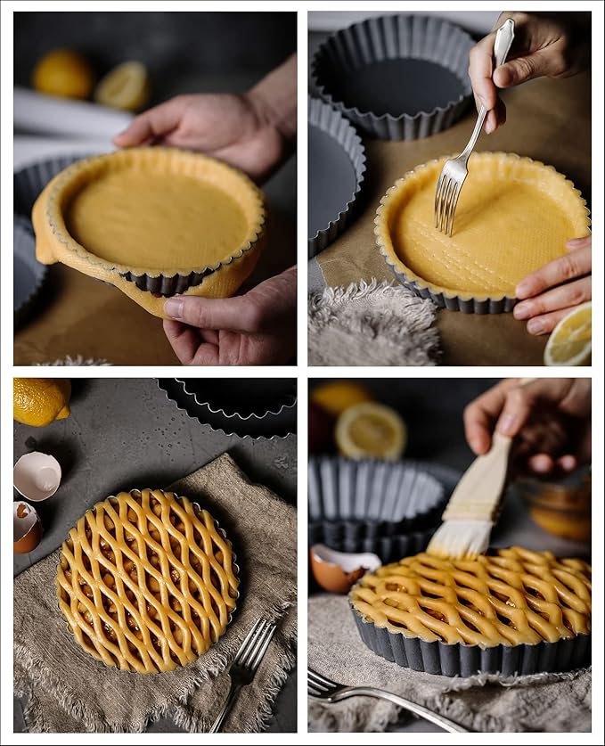 Tosnail Deep Tart Pan, 9.5" x 2" Quiche Pie Pan with Removable Loose Bottom, Fluted Baking Pan