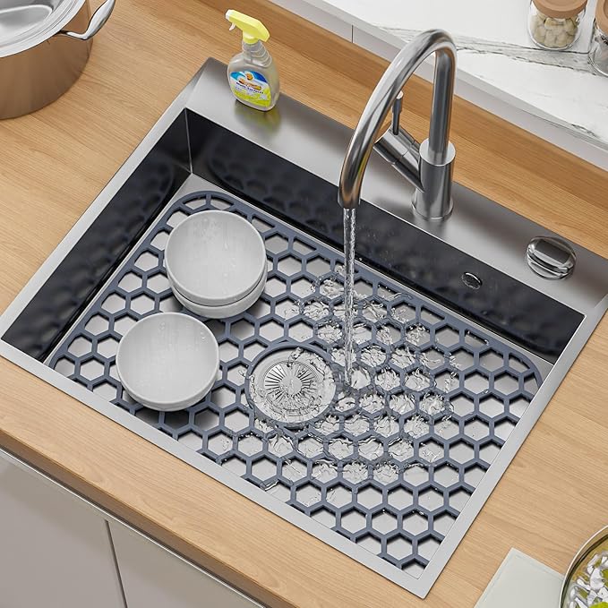 Bestjing Silicone Sink Protectors for Kitchen Sink with Center Drain -18.2"x12.5" Kitchen Accessory, Non-Slip Heat Resistant Mat for Bottom of Farmhouse Porcelain Stainless Steel, Dishwasher Safe