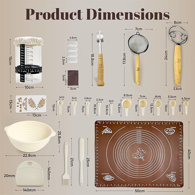 35-Piece Sourdough Baking Kit – Artisan Bread Baking Set for Beginners & Home Bakers, Includes Glass Starter Jar, Proofing Basket, Bread Lame & Tools