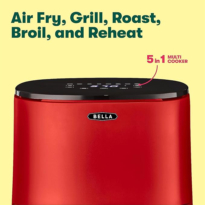 BELLA 3 Qt Touchscreen Air Fryer Oven and 5-in-1 Multicooker with Removable Nonstick Dishwasher Safe Crisping Tray and Basket, 1400 Watt Heating System, Matte Red