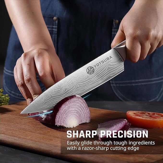 YOTSUBA 8 PCS Japanese Kitchen Knife Set with Block, Professional Ultra Sharp High Carbon Stainless Steel Chef Knives, Ergonomic Natural Rosewood Handle for Kitchen