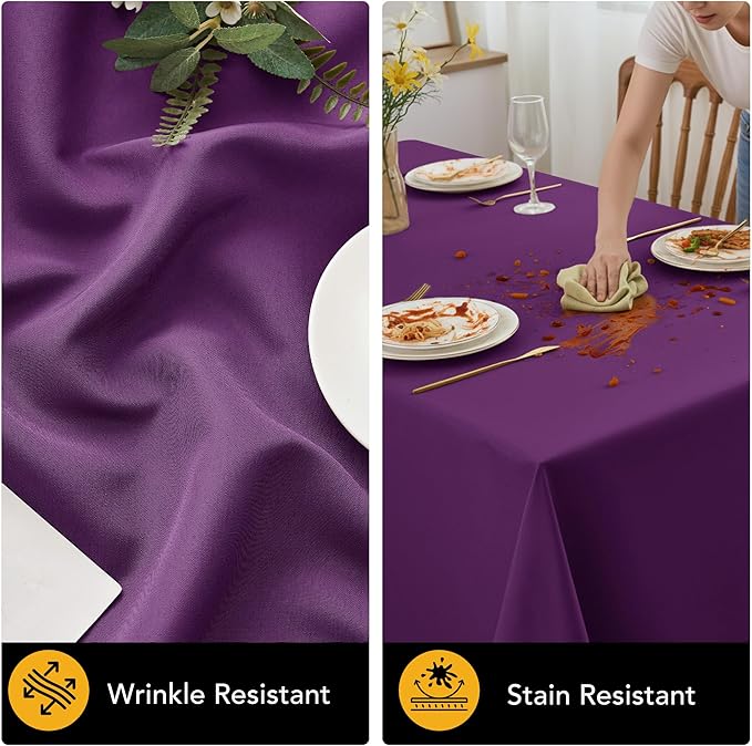 10-Pack Purple Tablecloths for Rectangle Tables, 60 x 102 Inches, Stain-Resistant Polyester Fabric for 6 Foot Tables - Washable Table Covers for Weddings, Banquets, Birthday Parties, Events