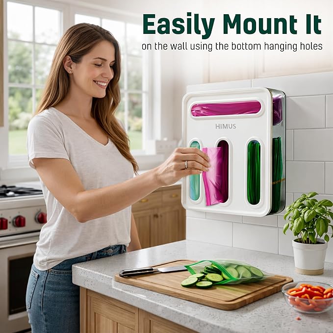 HIMUS Food Storage Bag Organizer - 4 in 1 Plastic Baggie Organizer for Drawer | Compatible with Sandwich, Snack, Gallon, Quart & Slider | Plastic Bag Organizers Kitchen Storage| Wall & Drawer Mount